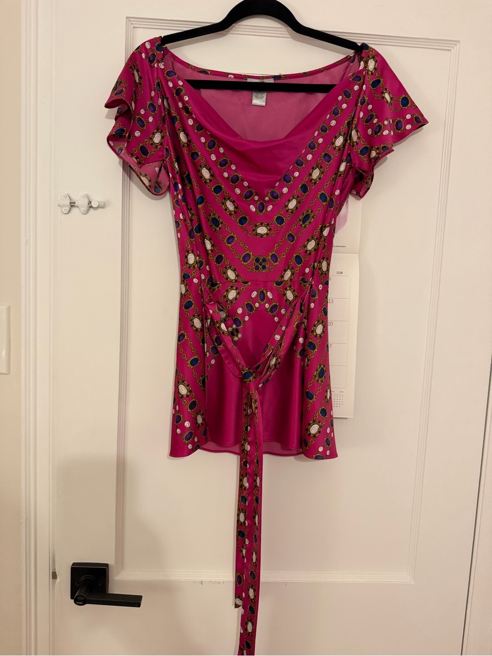 Cache Fuchsia Printed Tie-Waist Blouse